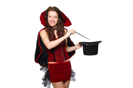 Woman magician isolated on whiteの写真素材