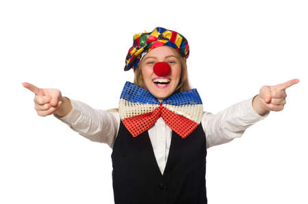 Pretty female clown isolated on whiteの写真素材