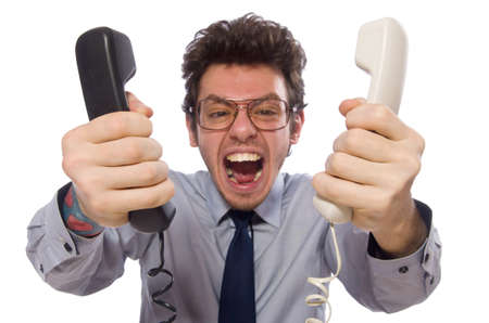 Young call center employee isolated on whiteの写真素材