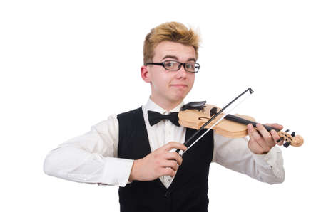 Funny  violin player isolated on whiteの写真素材