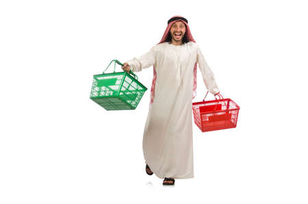 Arab man doing shopping isolated on whiteの写真素材