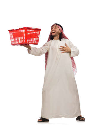 Arab man doing shopping isolated on whiteの写真素材