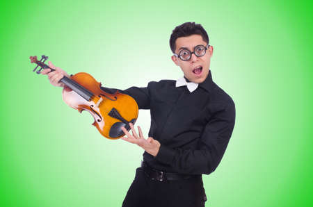 Funny violin player on whiteの写真素材