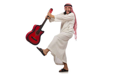 Arab man playing isolated on whiteの写真素材