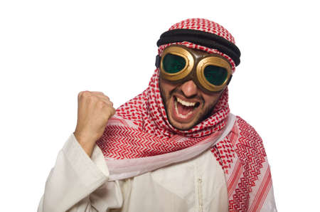 Arab man wearing aviator glasses isolated on whiteの写真素材