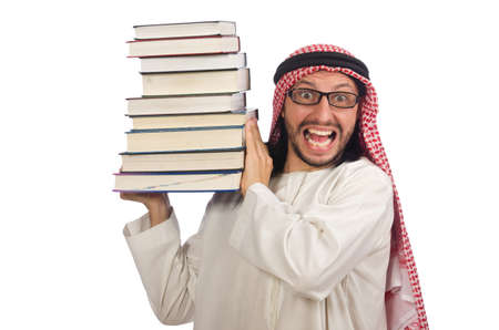 Arab man with books isolated on whiteの写真素材