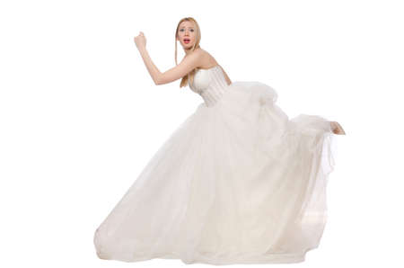 Woman in wedding dress isolated on whiteの写真素材