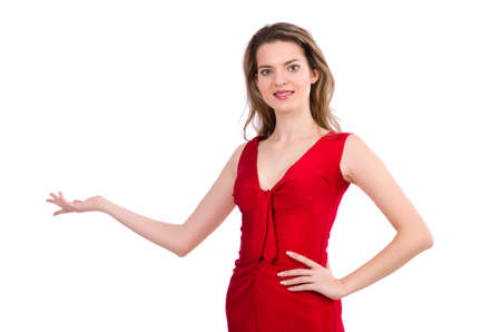 Young woman in red dress isolated on whiteの写真素材