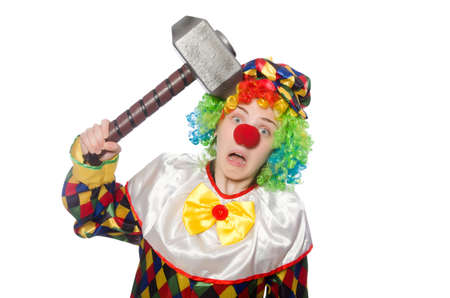 Clown with hammer isolated on whiteの写真素材