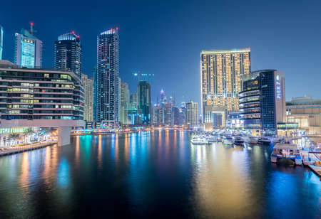 Dubai - AUGUST 9, 2014: Dubai Marina district on August 9 in UAE. Dubai is fastly developing city in Middle Eastのeditorial素材