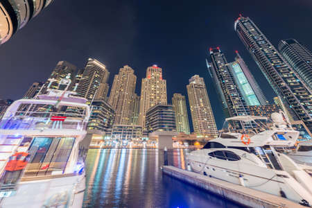 Dubai - AUGUST 9, 2014: Dubai Marina district on August 9 in UAE. Dubai is fastly developing city in Middle Eastのeditorial素材