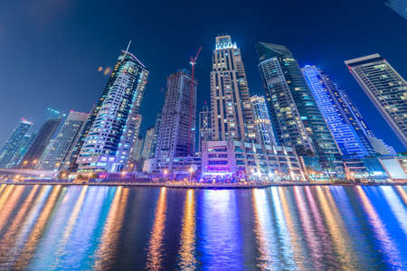 Dubai - JANUARY 10, 2015: Marina district on January 10 in UAE, Dubai. Marina district is popular residential area in Dubaiのeditorial素材