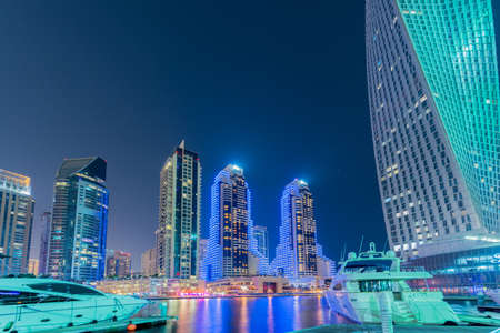 Dubai - JANUARY 10, 2015: Marina district on January 10 in UAE, Dubai. Marina district is popular residential area in Dubaiのeditorial素材