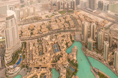 Panorama of night Dubai during sunsetの写真素材