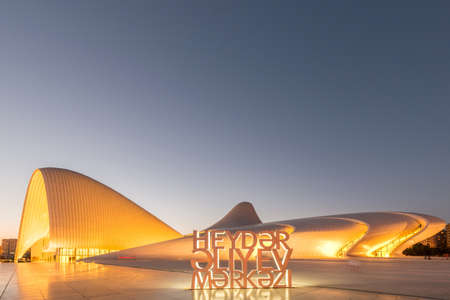 BAKU- JULY 20: Heydar Aliyev Center on July 20, 2015 in Baku, Azerbaijan. Heydar Aliyev Center won the Design Museum's Designs of the Year Award in 2014のeditorial素材