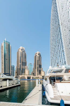 Dubai - AUGUST 9, 2014: Dubai Marina district on August 9 in UAE. Dubai is fastly developing city in Middle Eastのeditorial素材