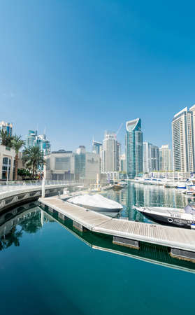 Dubai - AUGUST 9, 2014: Dubai Marina district on August 9 in UAE. Dubai is fastly developing city in Middle Eastのeditorial素材