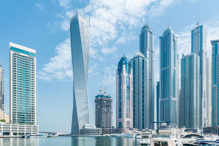 Dubai - AUGUST 9, 2014: Dubai Marina district on August 9 in UAE. Dubai is fastly developing city in Middle Eastのeditorial素材
