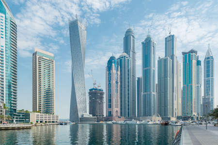 Dubai - AUGUST 9, 2014: Dubai Marina district on August 9 in UAE. Dubai is fastly developing city in Middle Eastのeditorial素材