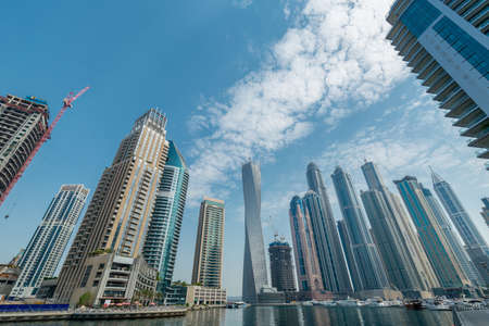Dubai - AUGUST 9, 2014: Dubai Marina district on August 9 in UAE. Dubai is fastly developing city in Middle Eastのeditorial素材