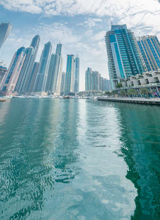 Dubai - AUGUST 9, 2014: Dubai Marina district on August 9 in UAE. Dubai is fastly developing city in Middle Eastのeditorial素材