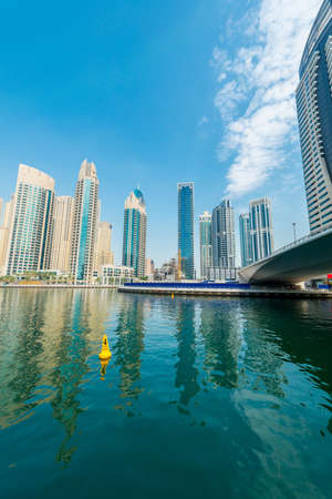 Dubai - AUGUST 9, 2014: Dubai Marina district on August 9 in UAE. Dubai is fastly developing city in Middle Eastのeditorial素材