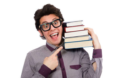 Student with books isolated on whiteの写真素材