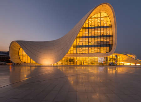 BAKU- JULY 20: Heydar Aliyev Center on July 20, 2015 in Baku, Azerbaijan. Heydar Aliyev Center won the Design Museum's Designs of the Year Award in 2014のeditorial素材