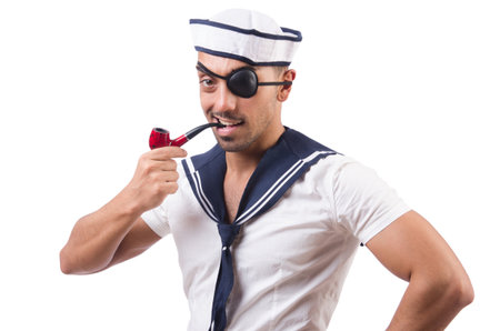 Sailor with smoking pipe isolatedの写真素材