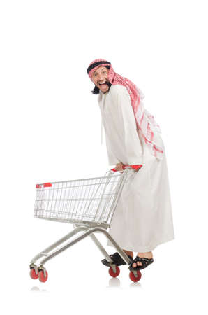 Arab man doing shopping isolated on whiteの写真素材