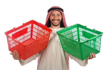 Arab man doing shopping isolated on whiteの写真素材