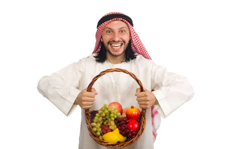Arab man with fruits isolated on whiteの写真素材