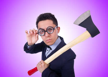 Funny man with axe on whiteの写真素材