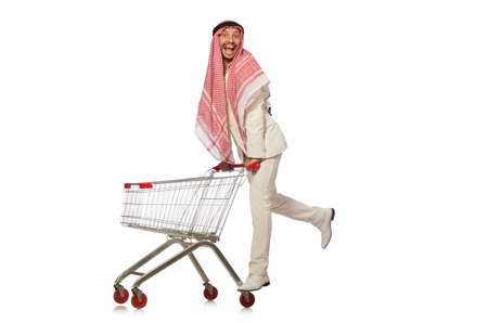 Arab man doing shopping isolated on whiteの写真素材