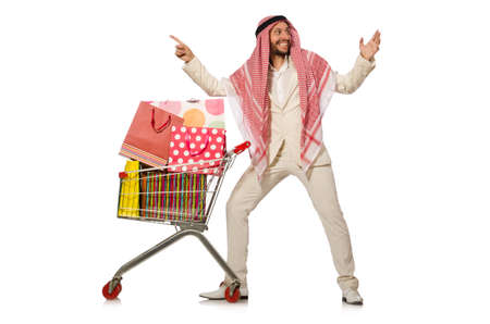 Arab man doing shopping isolated on whiteの写真素材