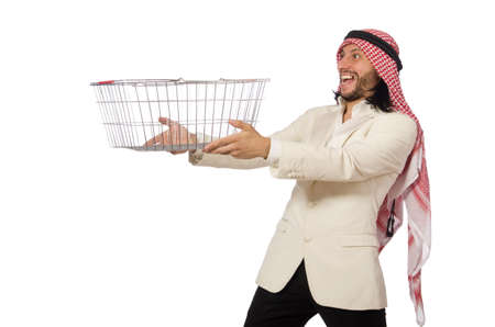 Arab man doing shopping isolated on whiteの写真素材
