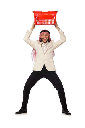 Arab man doing shopping isolated on whiteの写真素材