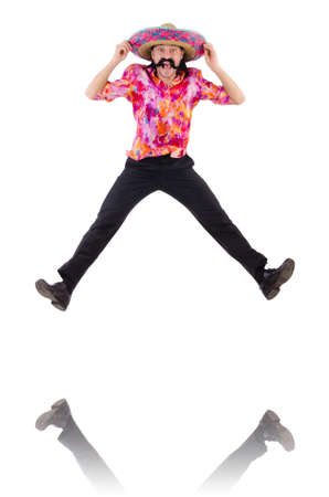 Jumping mexican isolated on whiteの写真素材