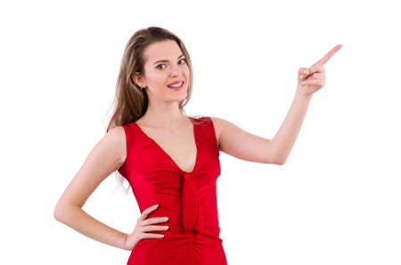 Young woman in red dress isolated on whiteの写真素材