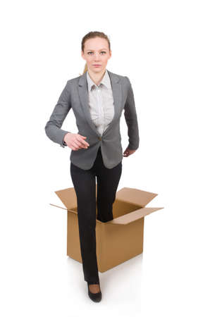 Businesswoman in business concept isolated on whiteの写真素材