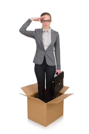 Businesswoman in business concept isolated on whiteの写真素材