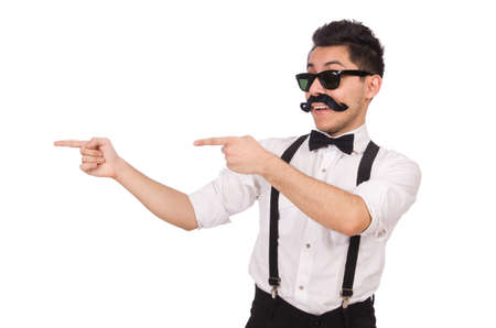 Young man with moustache isolated on whiteの写真素材