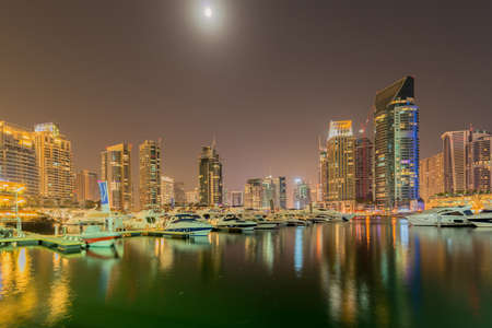 Dubai - JANUARY 10, 2015: Marina district on January 10 in UAE, Dubai. Marina district is popular residential area in Dubaiのeditorial素材