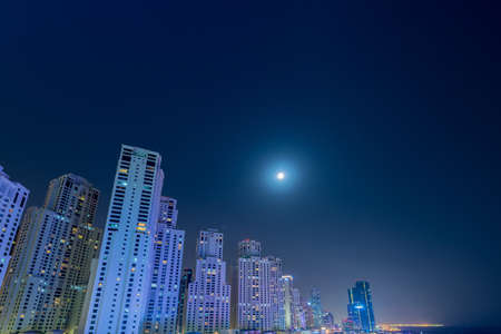 Dubai - AUGUST 9, 2014: Dubai Marina district on August 9 in UAE. Dubai is fastly developing city in Middle Eastのeditorial素材