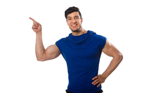 Man exercising isolated on whiteの写真素材