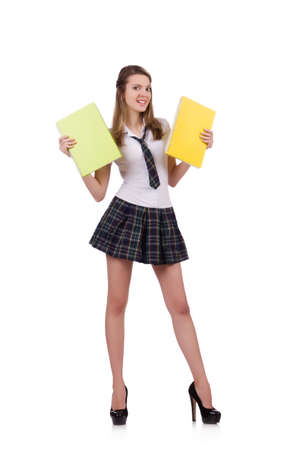 Schoolgirl isolated on the whiteの写真素材