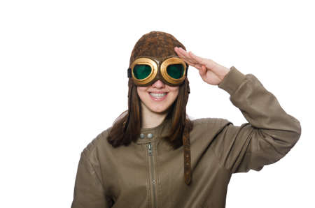 Woman pilot isolated on the whiteの写真素材