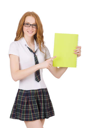 Schoolgirl isolated on the whiteの写真素材