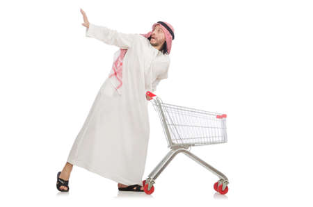 Arab man doing shopping isolated on whiteの写真素材