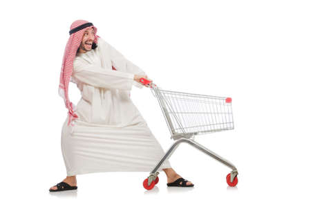 Arab man doing shopping isolated on whiteの写真素材